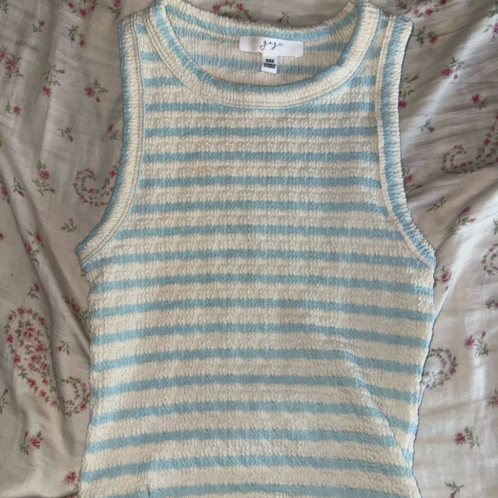 gaze Striped Knit Tank Top - Light Blue & Cream